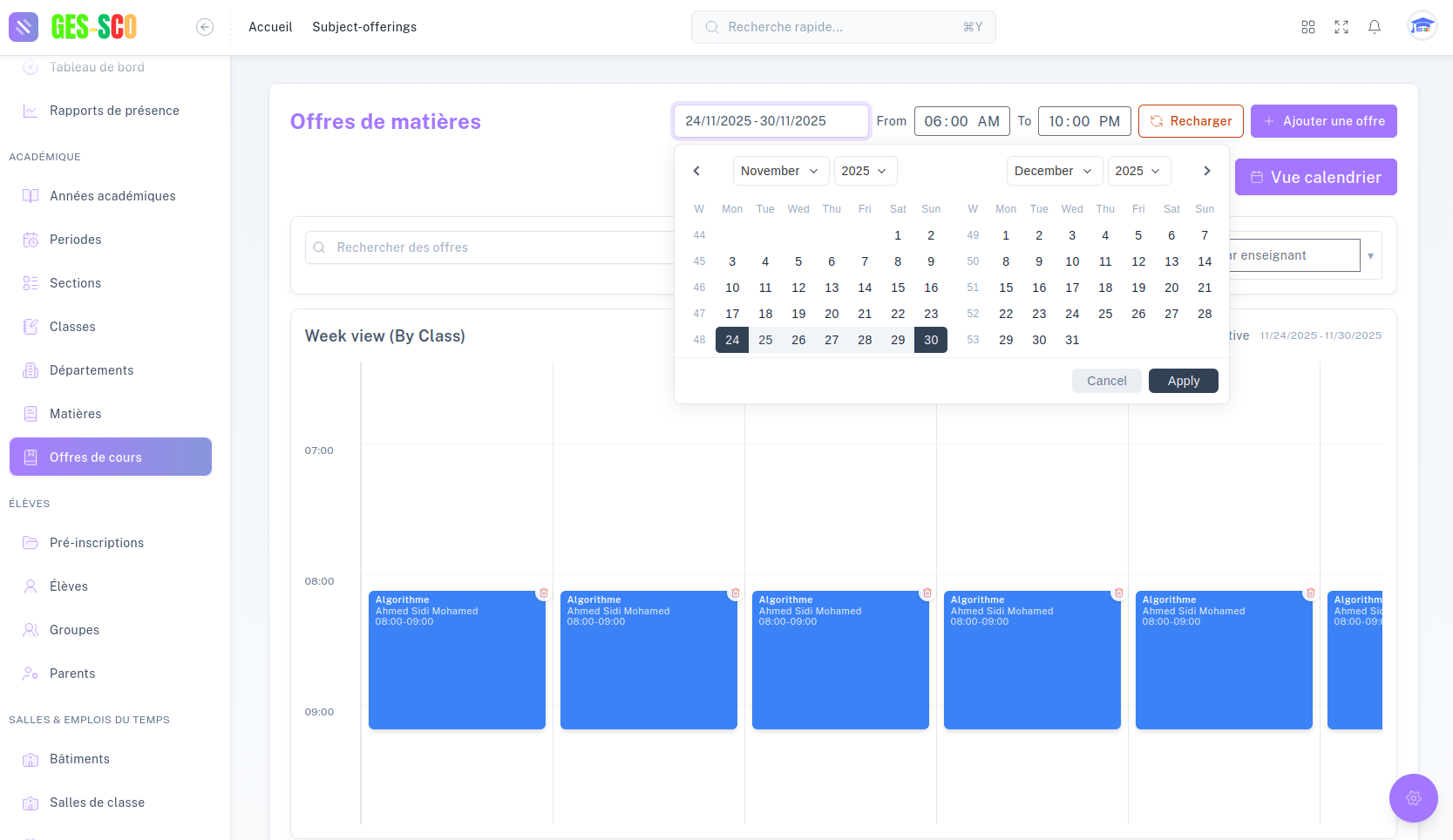Statistiques par classe — Ges-sco